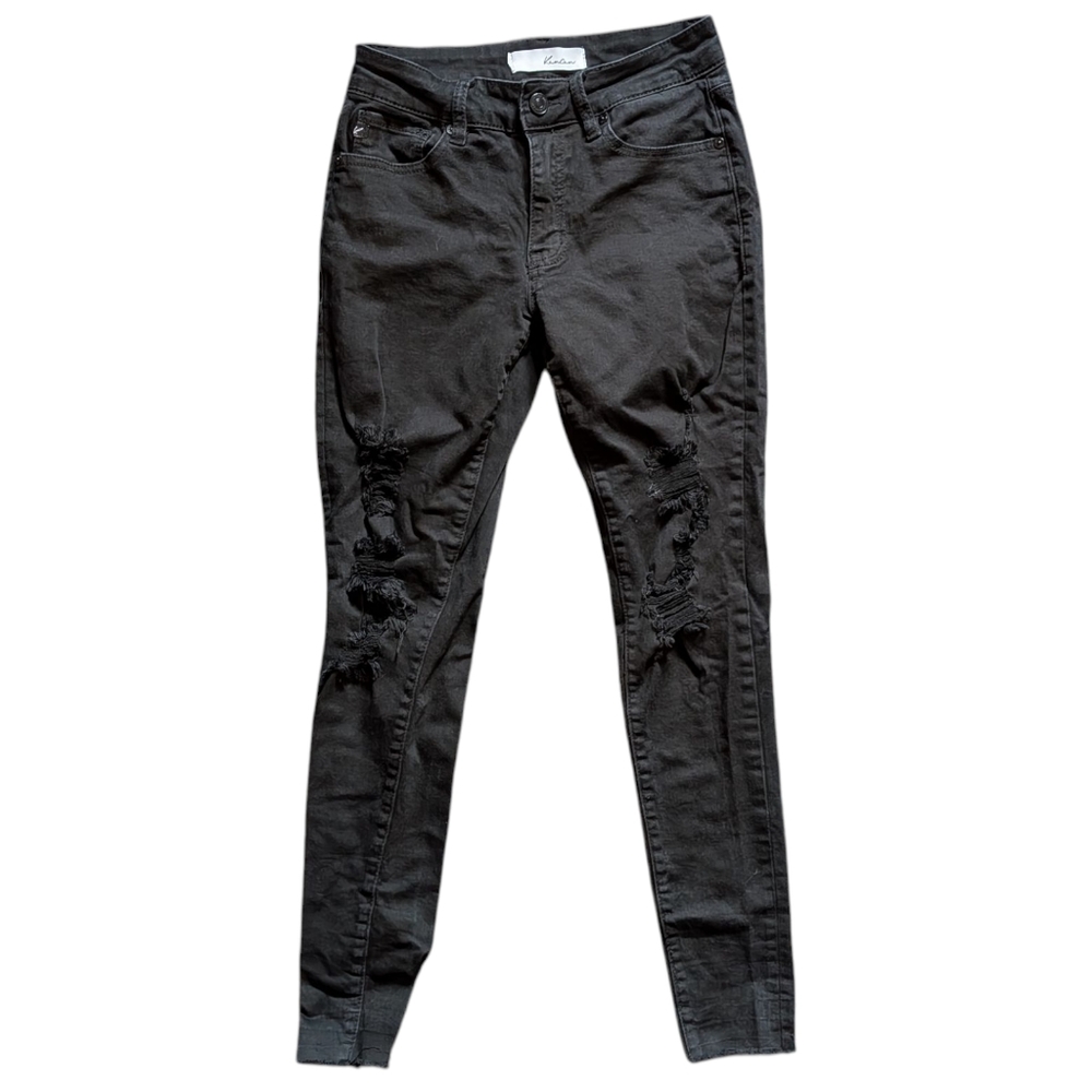 Kancan Size 3 25 Jeans Black Ripped Distressed Skinny Leg Grunge Punk Goth